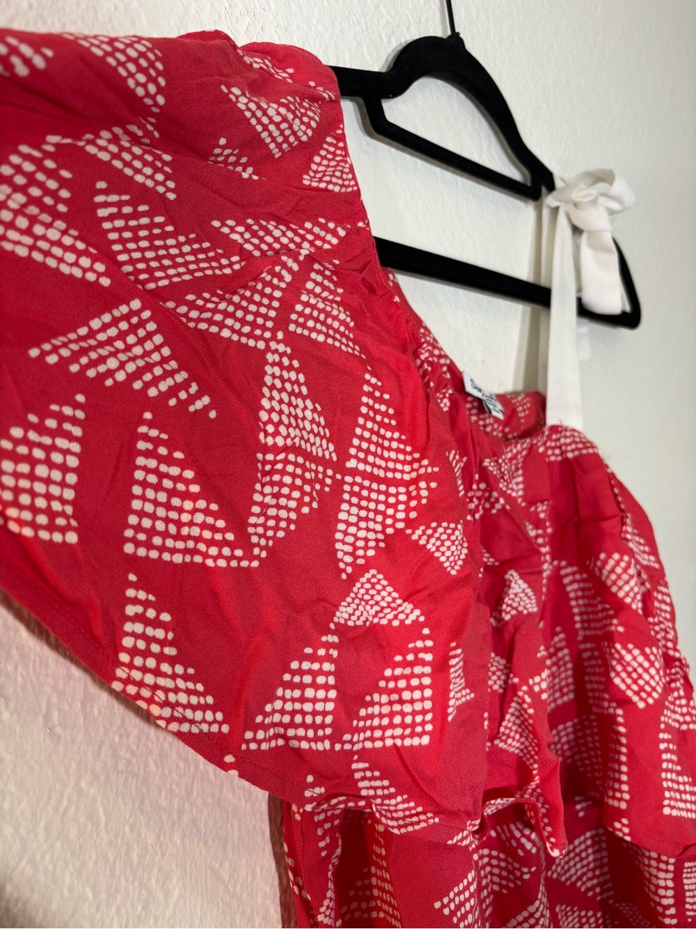 NWT Splendid Red Coral White Geometric One Shoulder Ruffle Top XS Extra Small - Picture 7 of 13